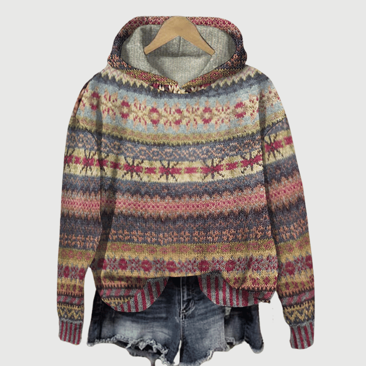 Warme hoodie dames met Noors patroon en isolerend materiaal 1