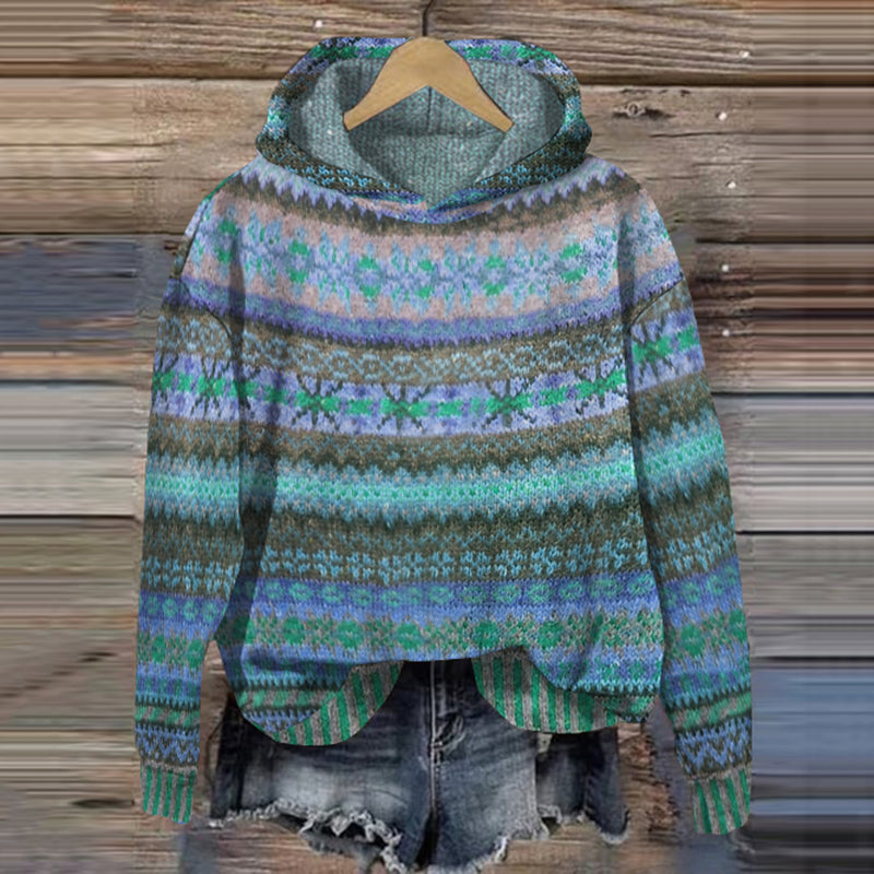 Warme hoodie dames met Noors patroon en isolerend materiaal 3