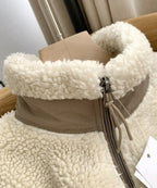 Warme teddyjas dames met hoge kraag en ritszak 13