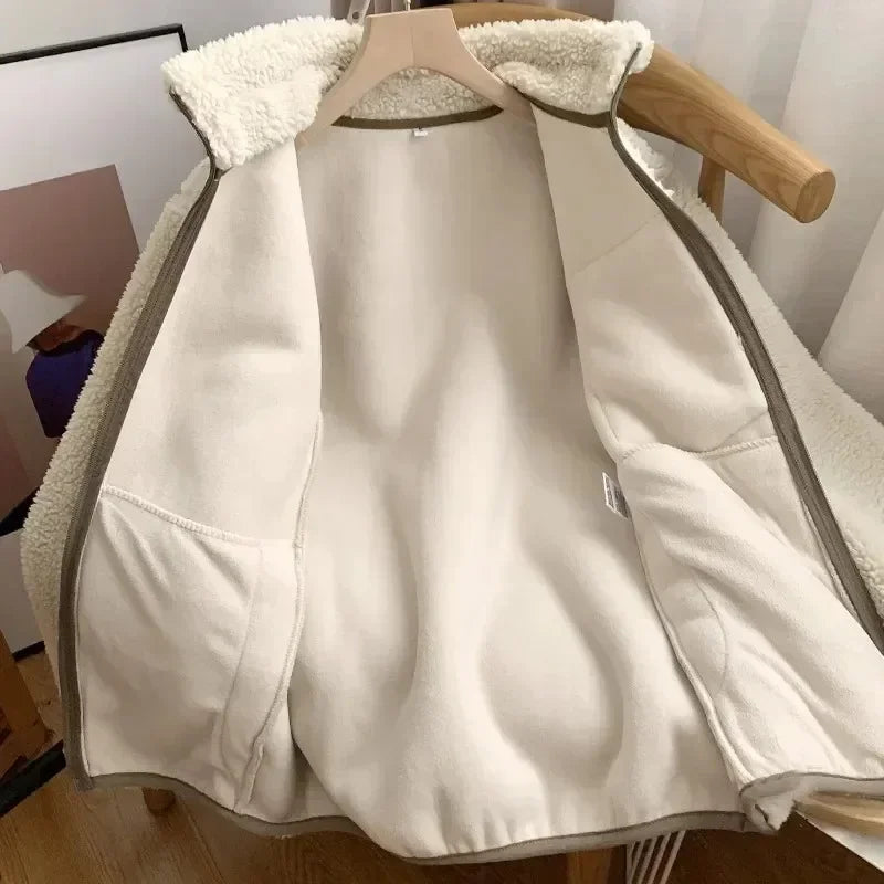 Warme teddyjas dames met hoge kraag en ritszak 15
