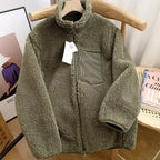 Warme teddyjas dames met hoge kraag en ritszak 3
