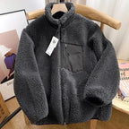 Warme teddyjas dames met hoge kraag en ritszak 4