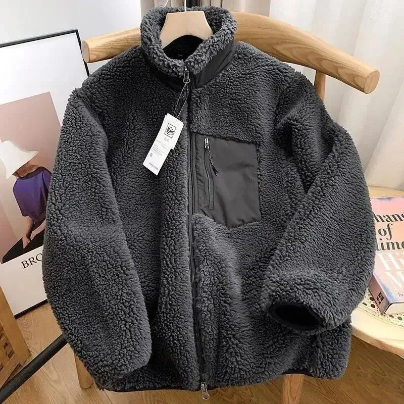 Warme teddyjas dames met hoge kraag en ritszak 4