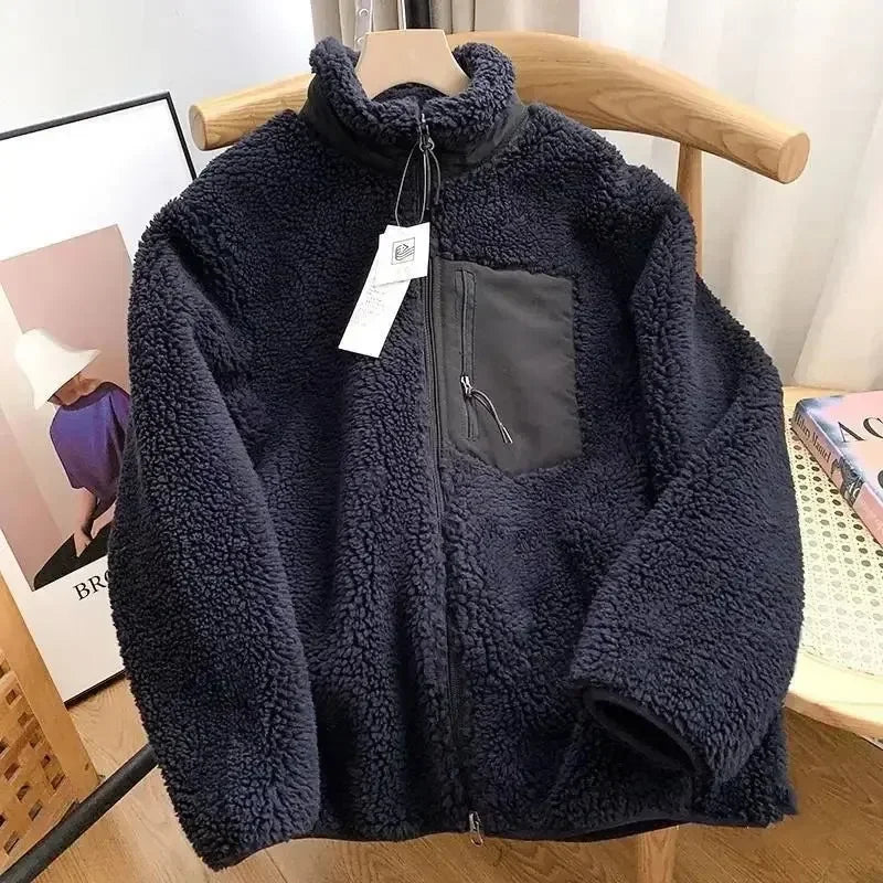 Warme teddyjas dames met hoge kraag en ritszak 5