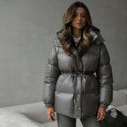 Winterjas dames gewatteerd met capuchon en verstelbare taille 1