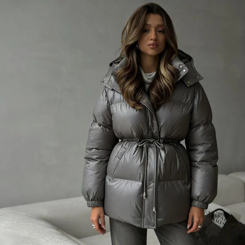 Winterjas dames gewatteerd met capuchon en verstelbare taille 1