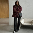 Winterjas dames gewatteerd met capuchon en verstelbare taille 3