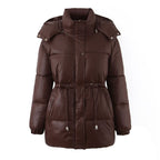 Winterjas dames gewatteerd met capuchon en verstelbare taille 5