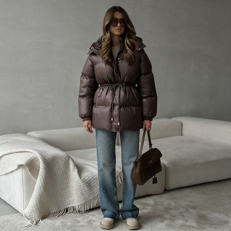 Winterjas dames gewatteerd met capuchon en verstelbare taille 7