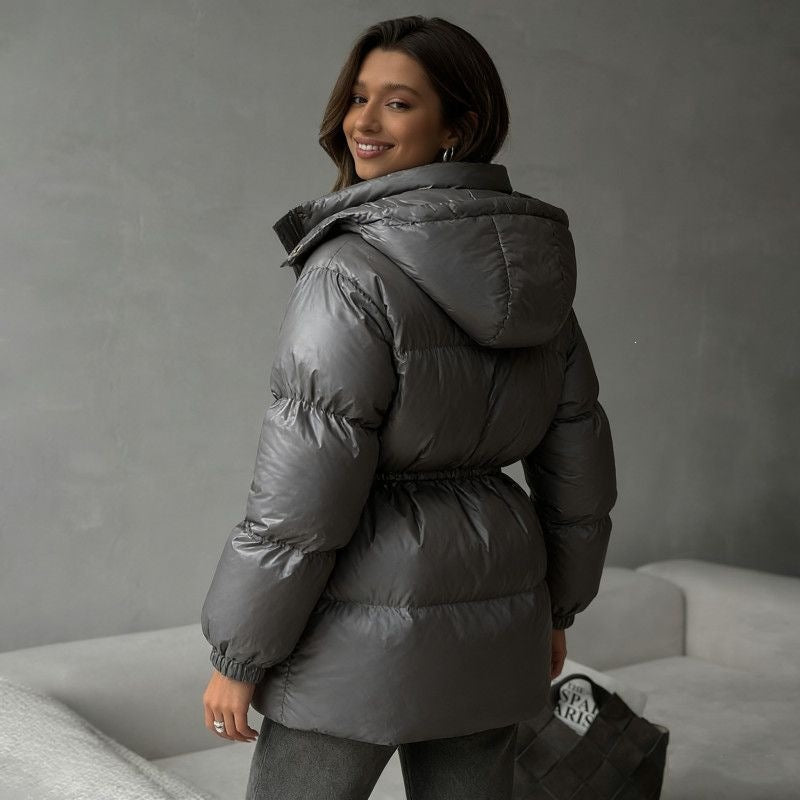Winterjas dames gewatteerd met capuchon en verstelbare taille 8