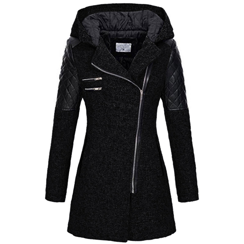 Winterjas dames halflang met capuchon en schuine rits 1