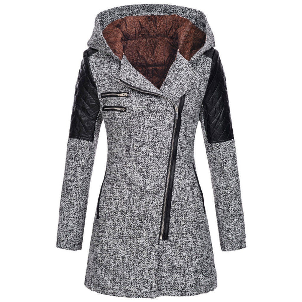 Winterjas dames halflang met capuchon en schuine rits 10