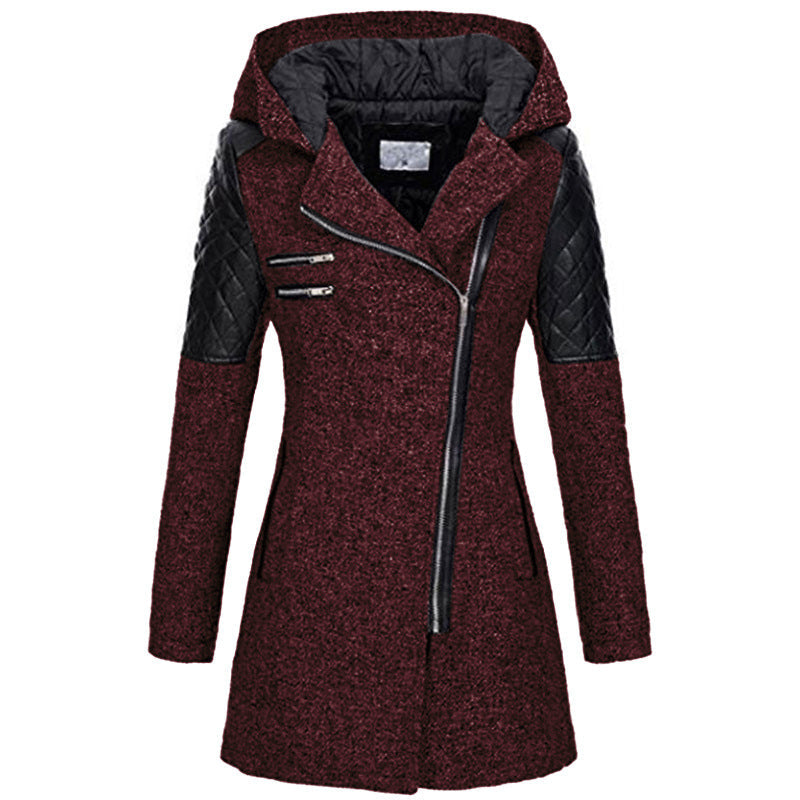 Winterjas dames halflang met capuchon en schuine rits 2