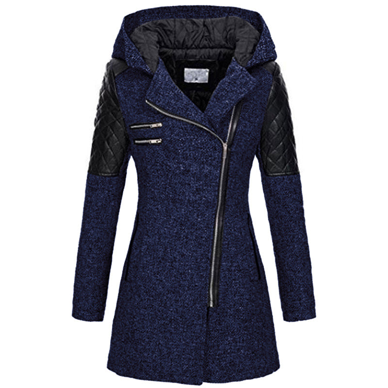 Winterjas dames halflang met capuchon en schuine rits 3