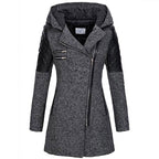 Winterjas dames halflang met capuchon en schuine rits 4