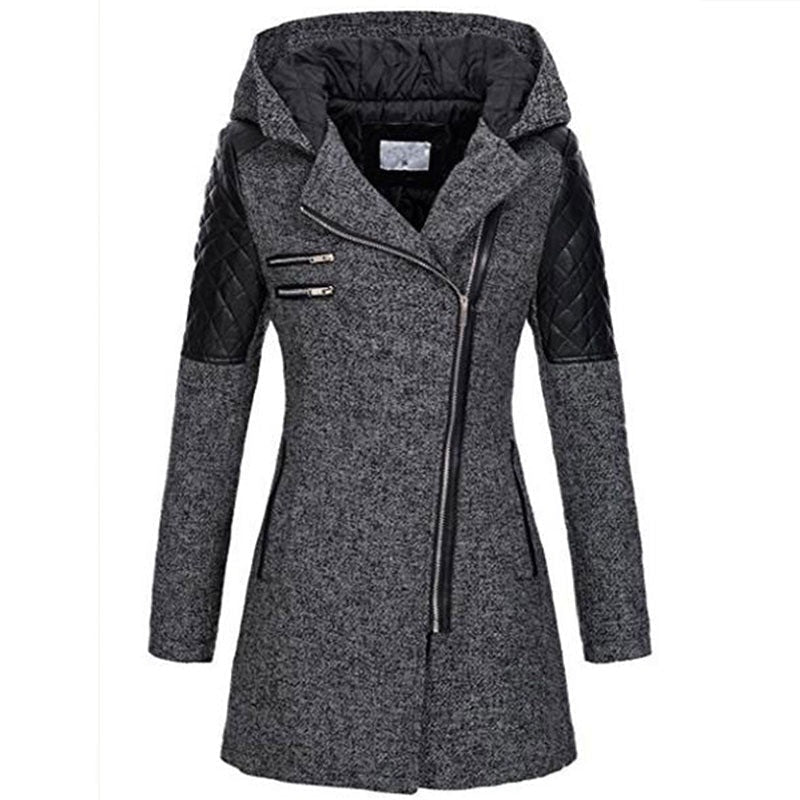 Winterjas dames halflang met capuchon en schuine rits 4