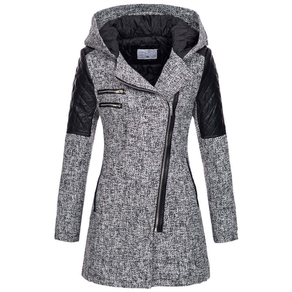 Winterjas dames halflang met capuchon en schuine rits 5
