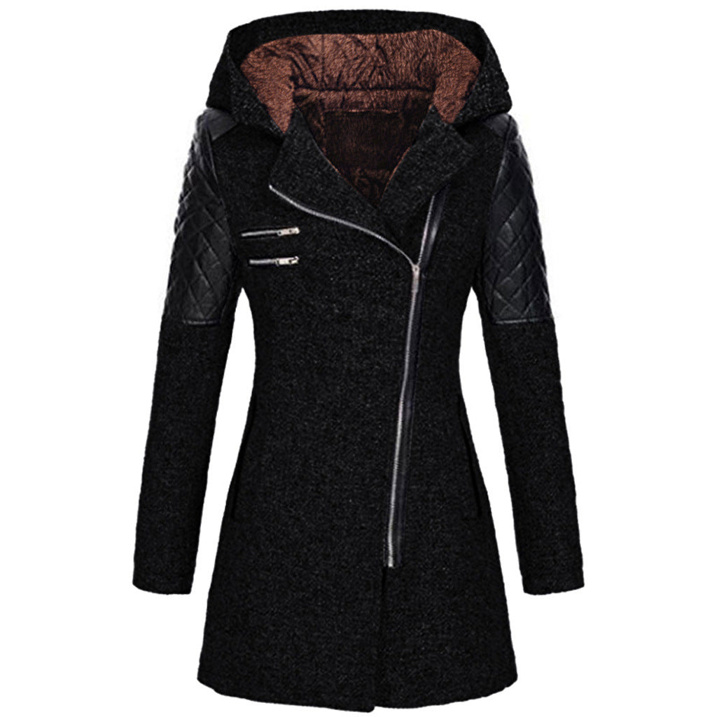 Winterjas dames halflang met capuchon en schuine rits 6