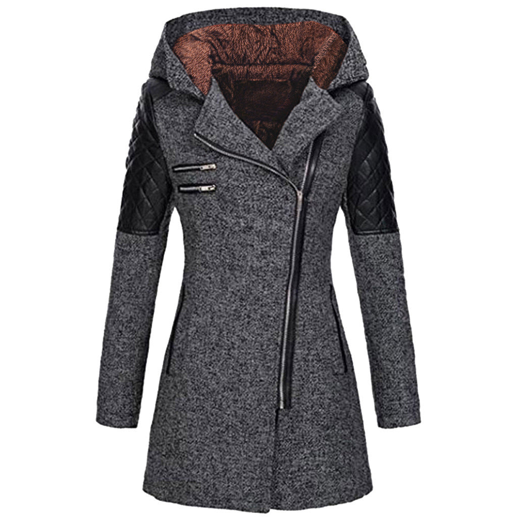 Winterjas dames halflang met capuchon en schuine rits 9