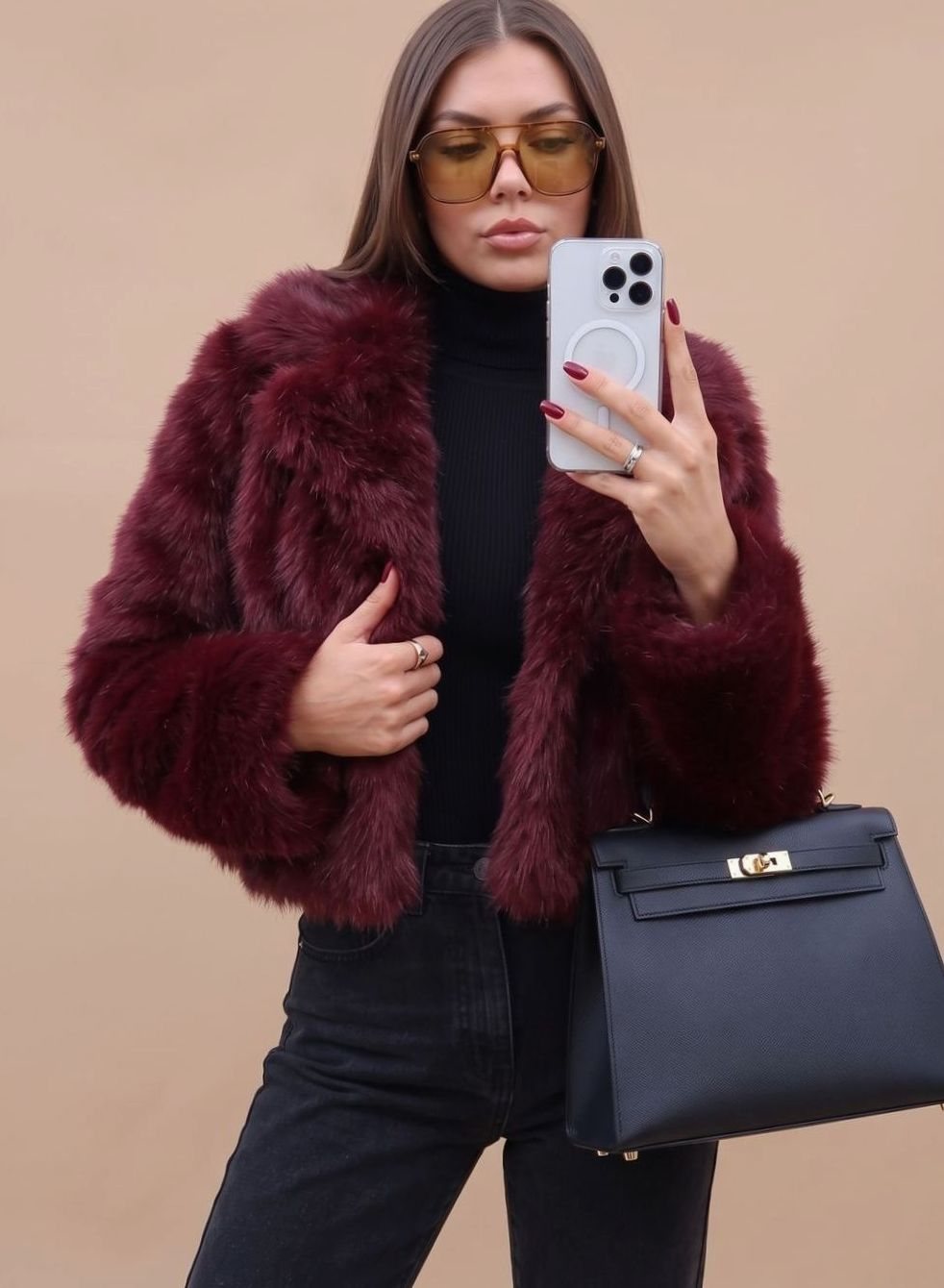 Winterjas dames kort getailleerd imitatiebont 4