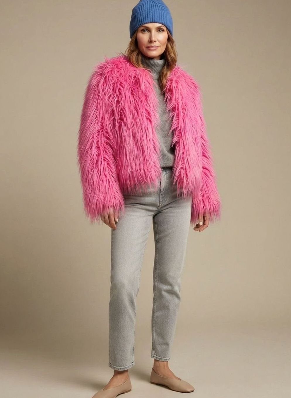 Winterjas dames kort imitatiebont in shaggy-look 1