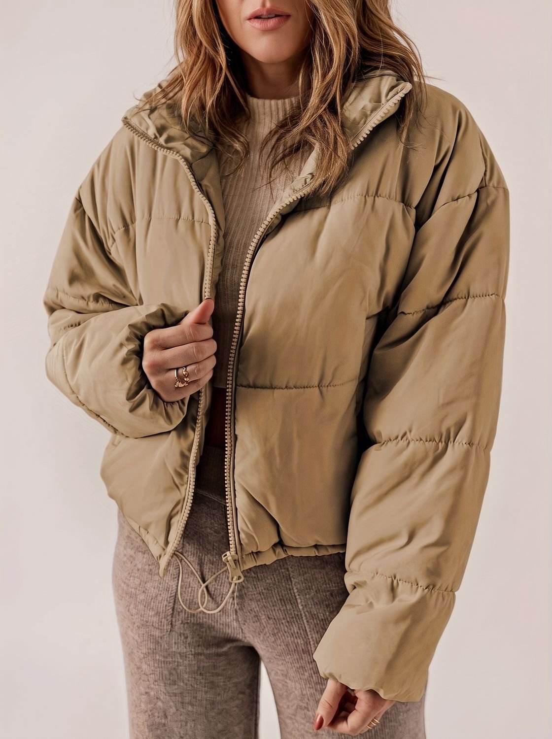 Winterjas dames kort oversized gewatteerd met rits 2