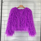 Winterjas dames kort pluizig met lange mouwen 5