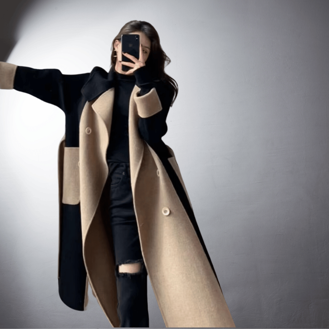 Winterjas dames met rechte coupe en tweekleurig ontwerp 6