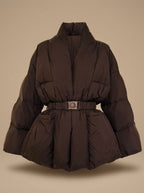 Winterjas dames oversized gewatteerd met ceintuur en opstaande kraag 2