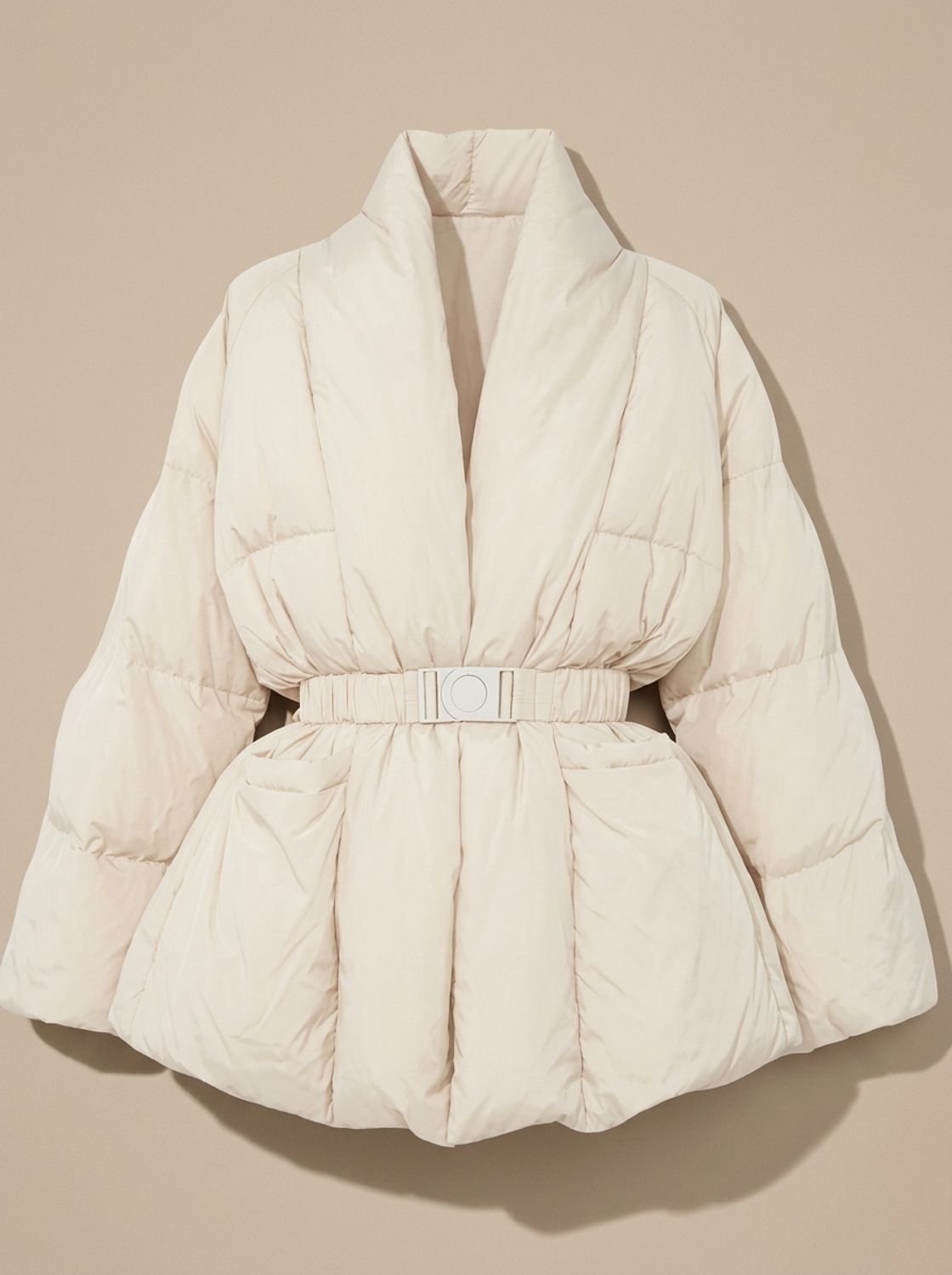 Winterjas dames oversized gewatteerd met ceintuur en opstaande kraag 3