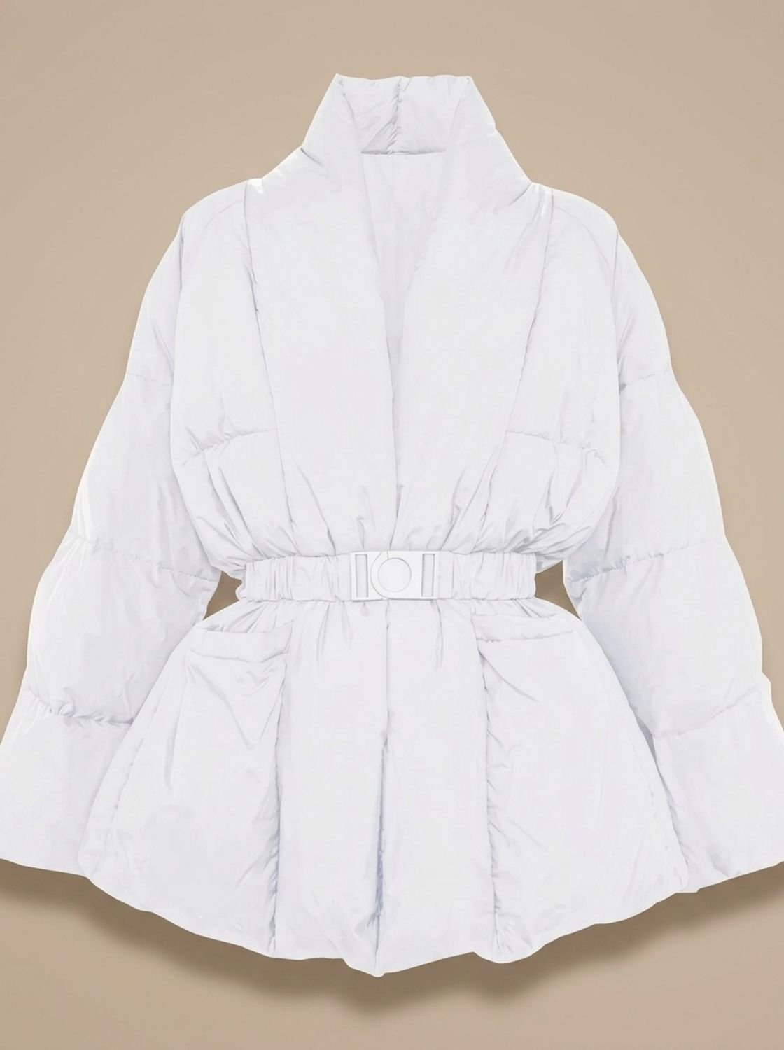 Winterjas dames oversized gewatteerd met ceintuur en opstaande kraag 4