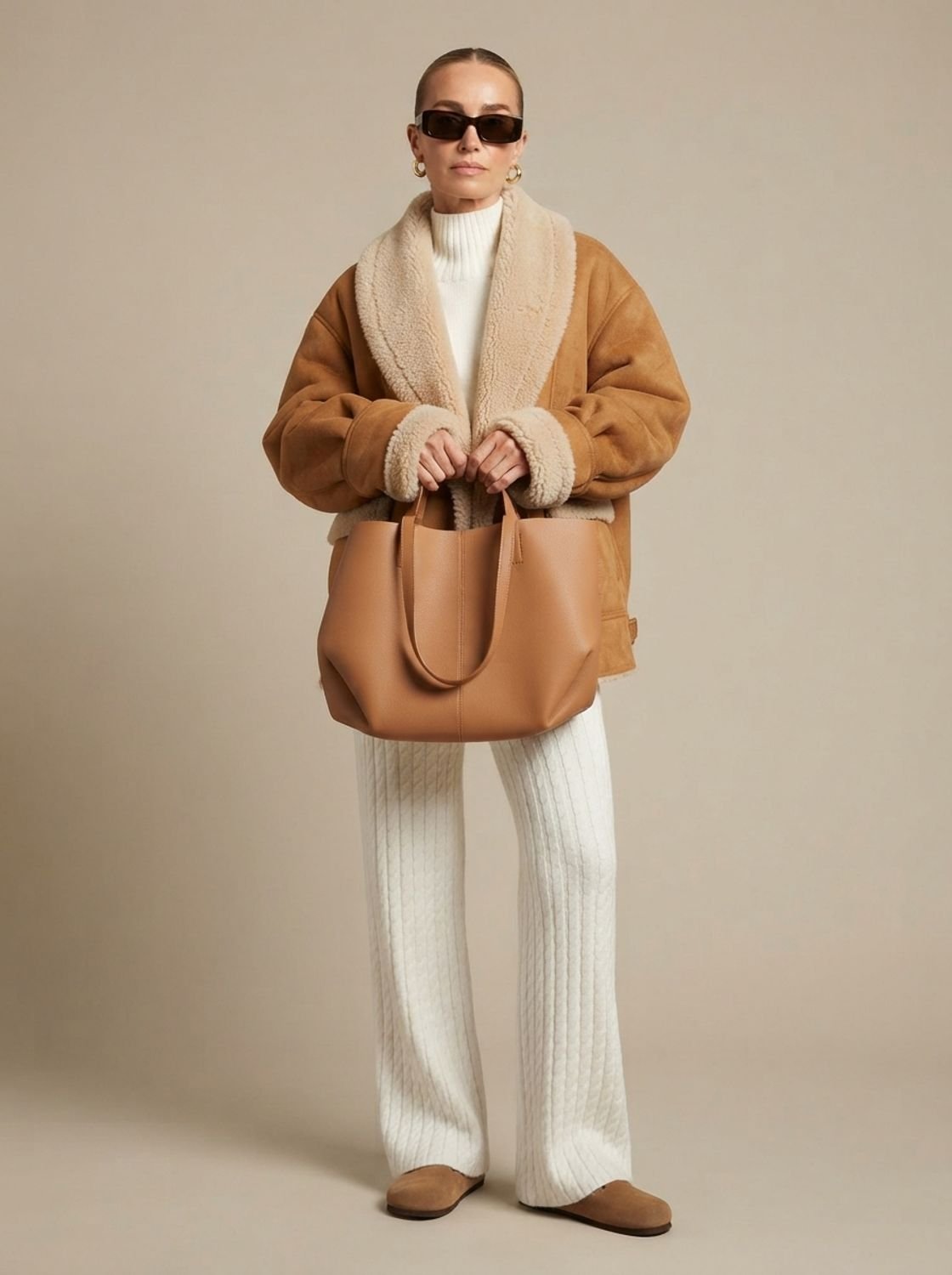 Winterjas dames oversized teddy met imitatiebont-kraag 2