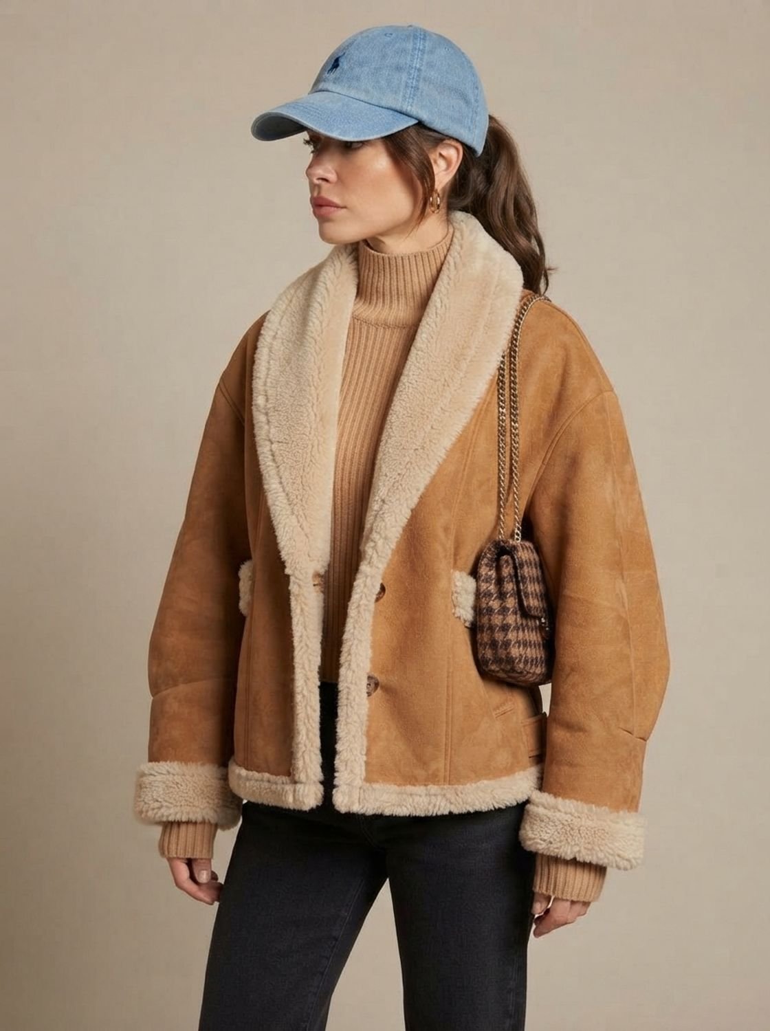 Winterjas dames oversized teddy met imitatiebont-kraag 3
