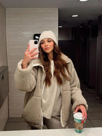 Winterjas dames oversized teddy met rits en opstaande kraag 3