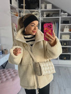 Winterjas dames oversized teddy met rits en opstaande kraag 4