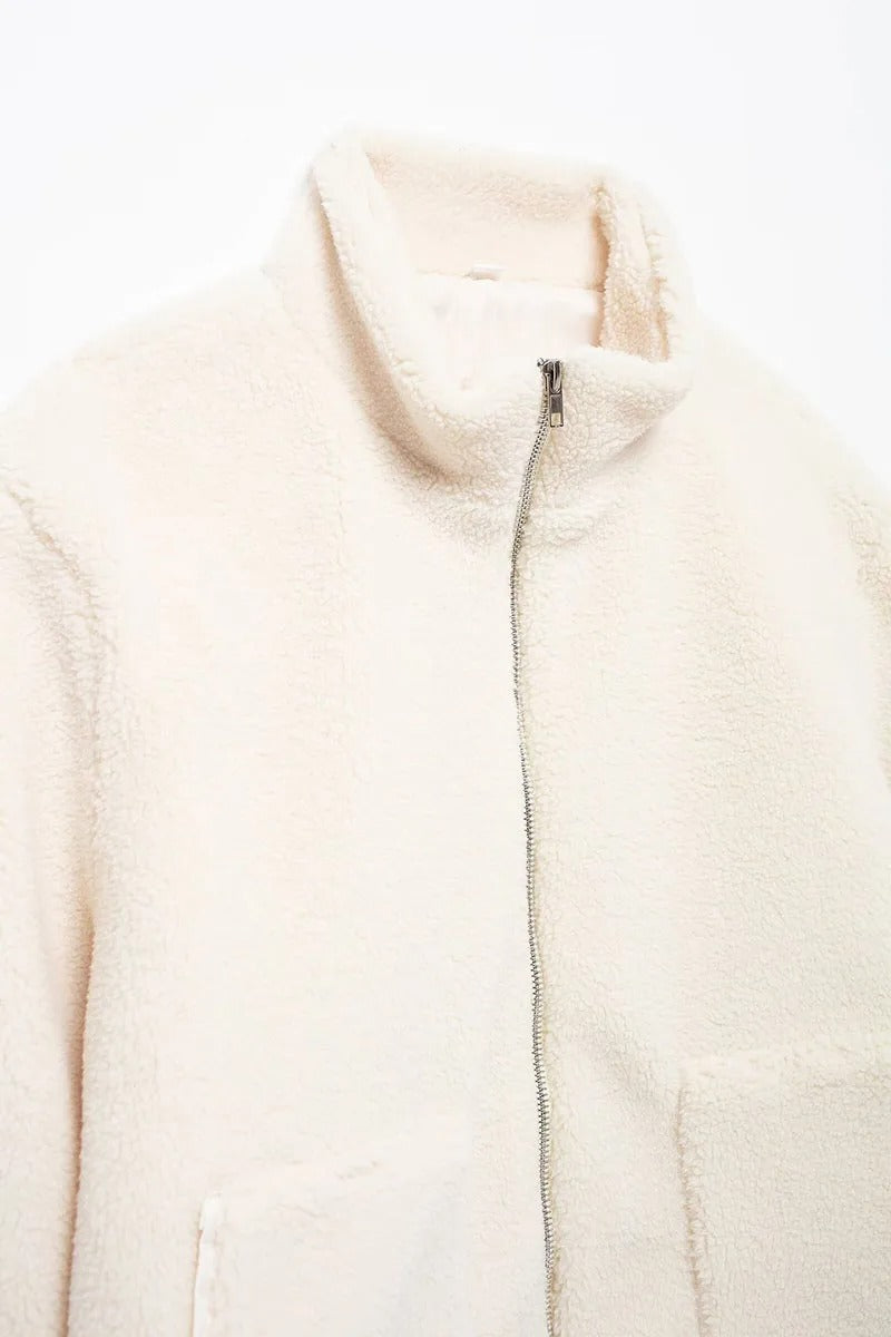 Winterjas dames oversized teddy met rits en opstaande kraag 5