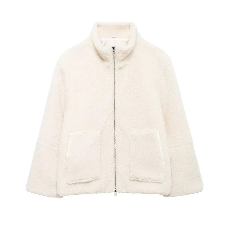 Winterjas dames oversized teddy met rits en opstaande kraag 6