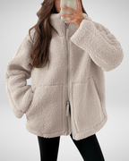 Winterjas dames van teddyfleece met rits en kraag 3