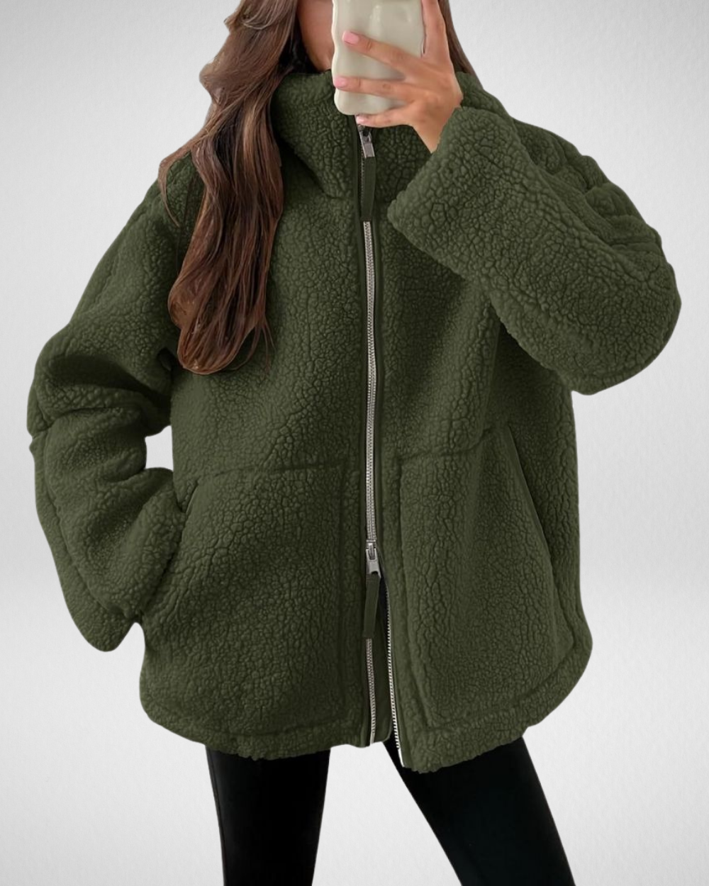 Winterjas dames van teddyfleece met rits en kraag 5