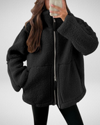 Winterjas dames van teddyfleece met rits en kraag 6