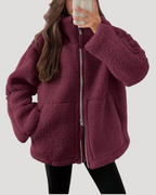 Winterjas dames van teddyfleece met rits en kraag 8