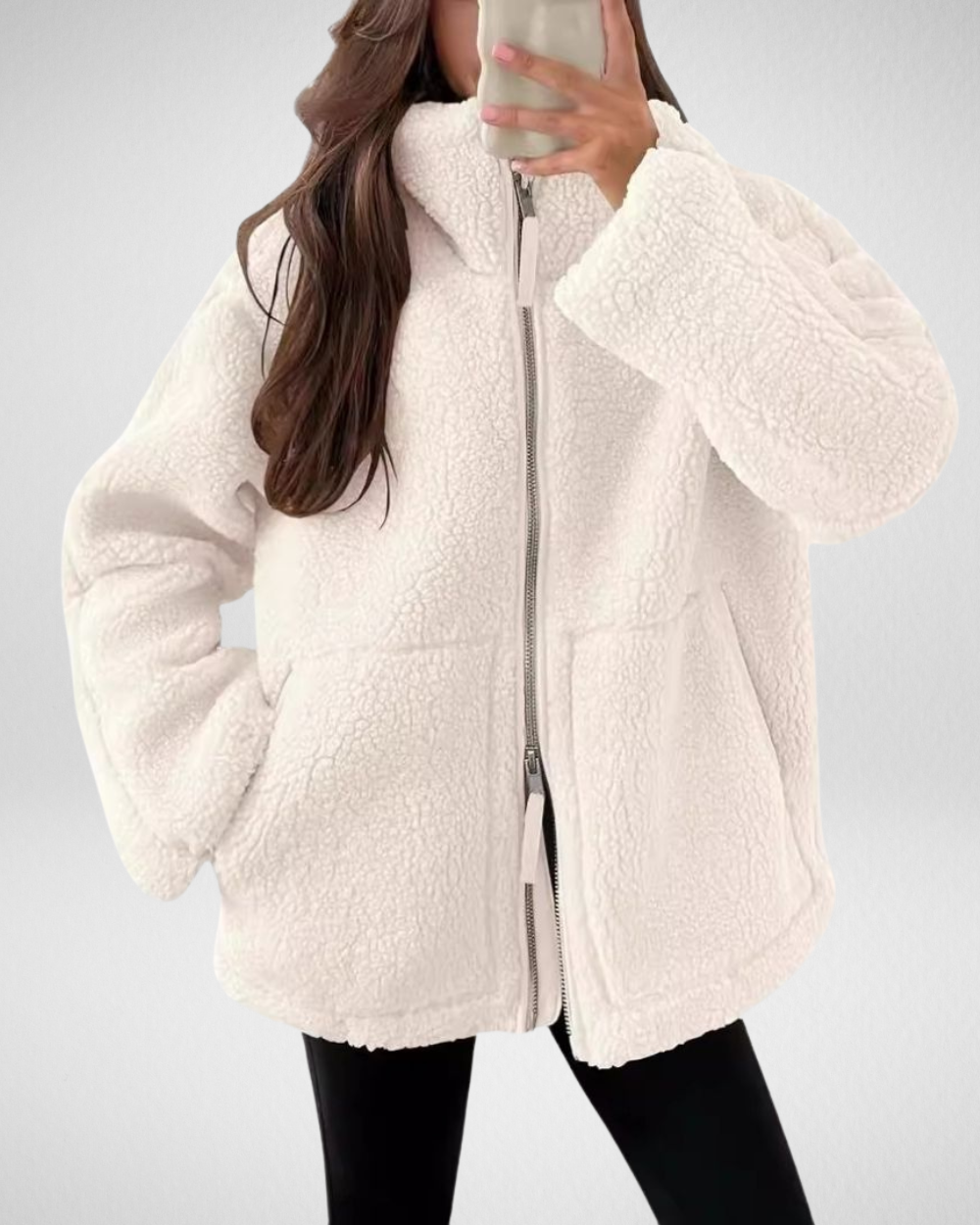 Winterjas dames van teddyfleece met rits en kraag 9