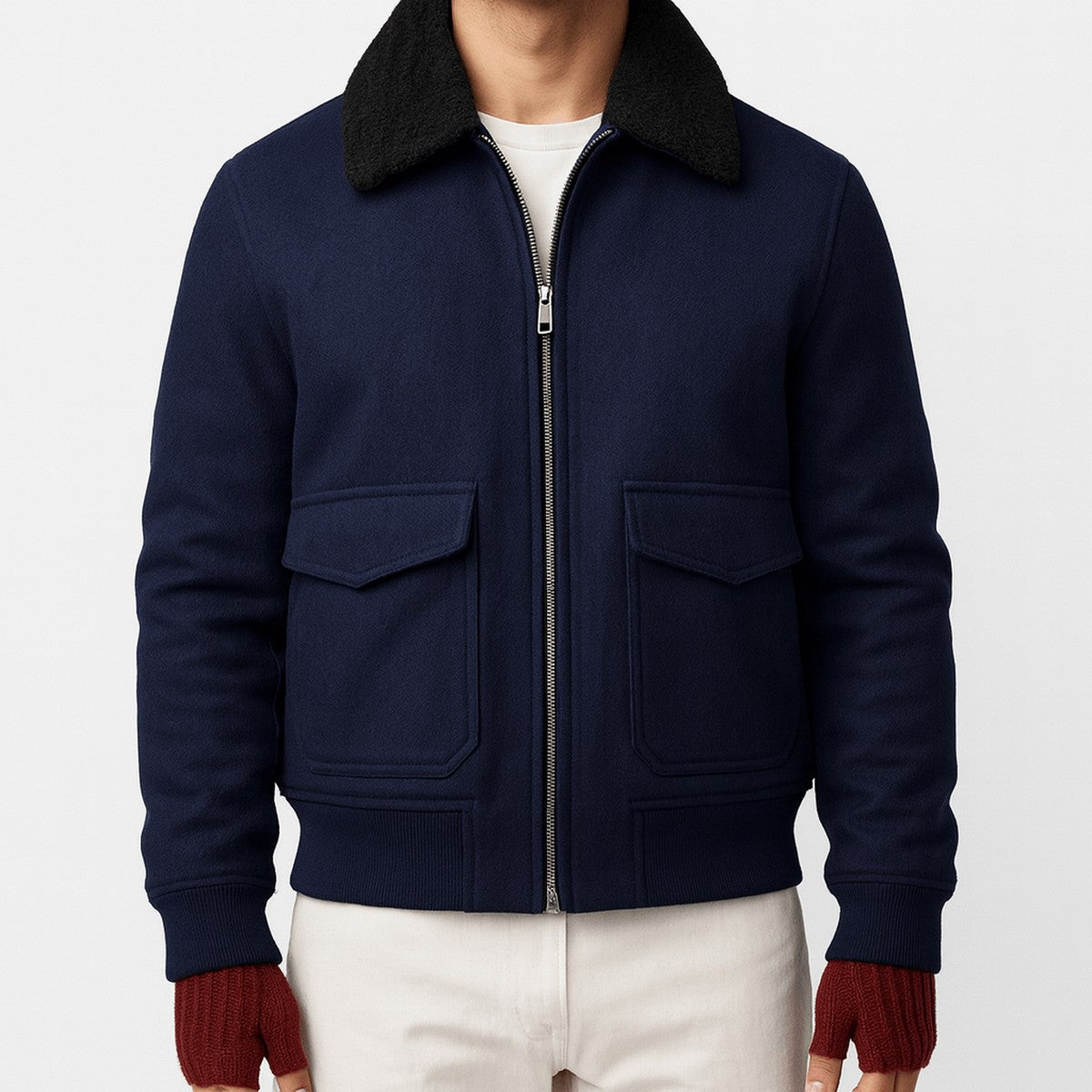 Winterjas heren bomber met teddykraag en ritssluiting 1