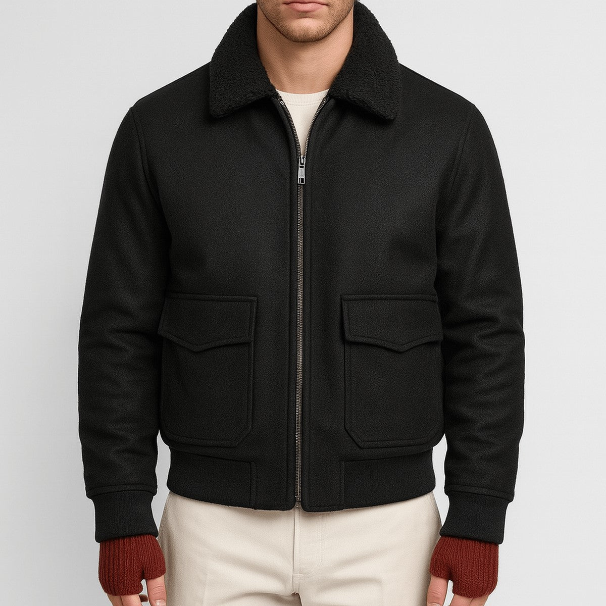 Winterjas heren bomber met teddykraag en ritssluiting 2