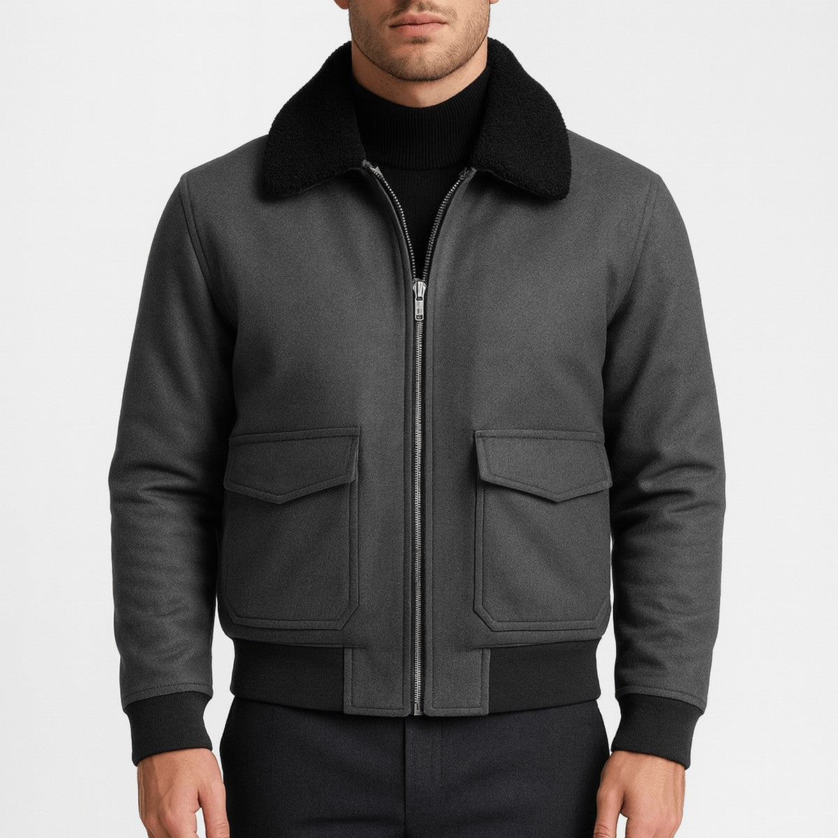 Winterjas heren bomber met teddykraag en ritssluiting 3