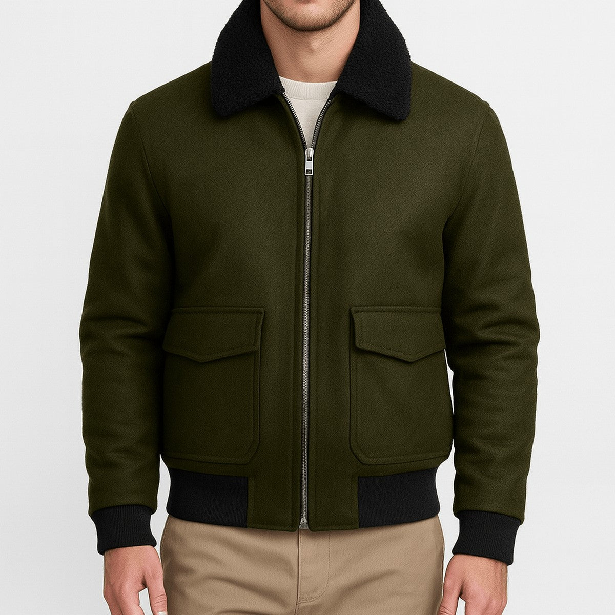 Winterjas heren bomber met teddykraag en ritssluiting 4
