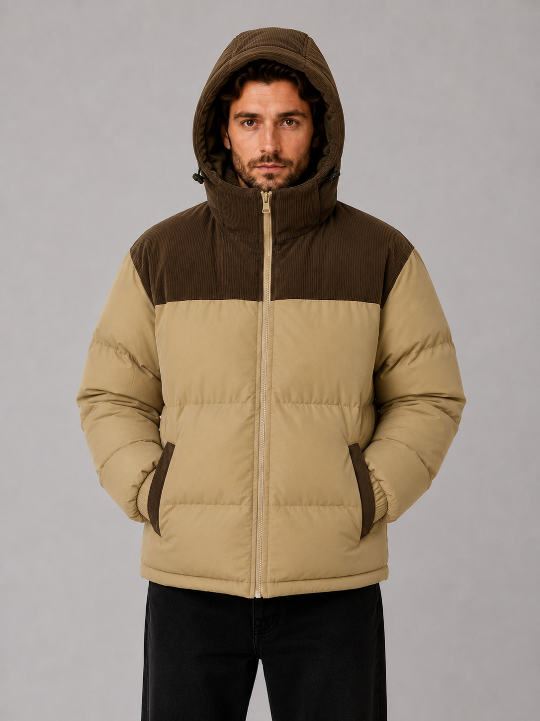 Winterjas heren corduroy puffer met capuchon 5