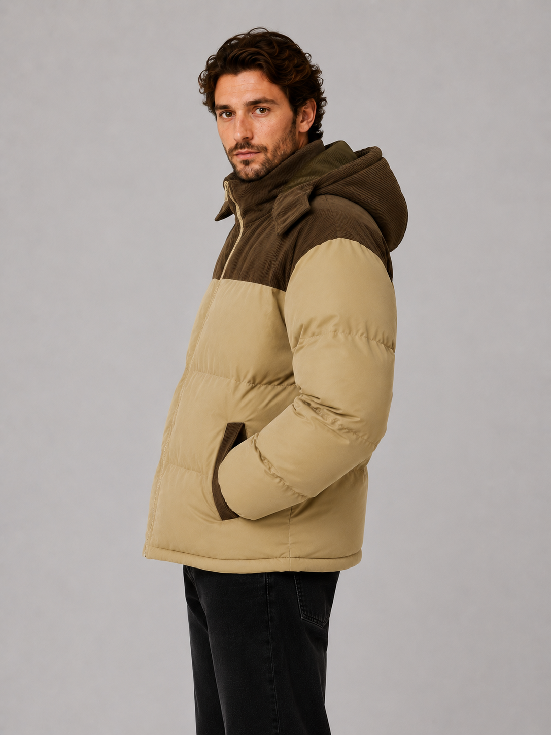 Winterjas heren corduroy puffer met capuchon 6