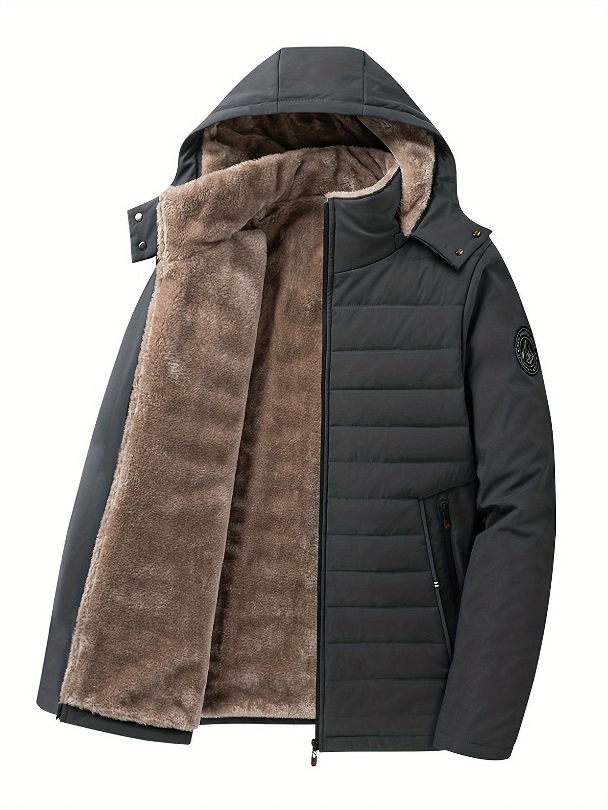 Winterjas heren gewatteerd met capuchon fleecevoering en ritssluiting 11