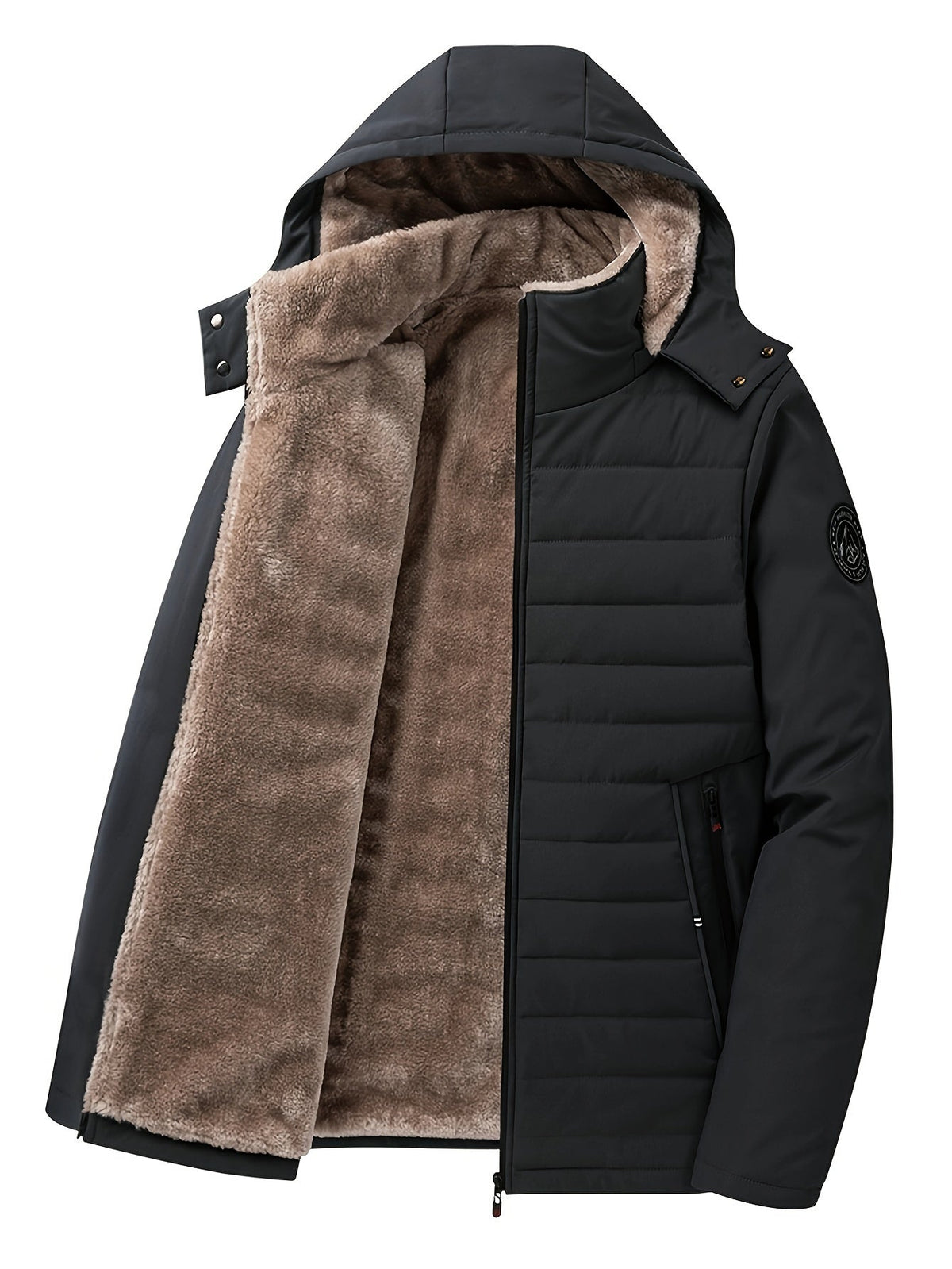Winterjas heren gewatteerd met capuchon fleecevoering en ritssluiting 3